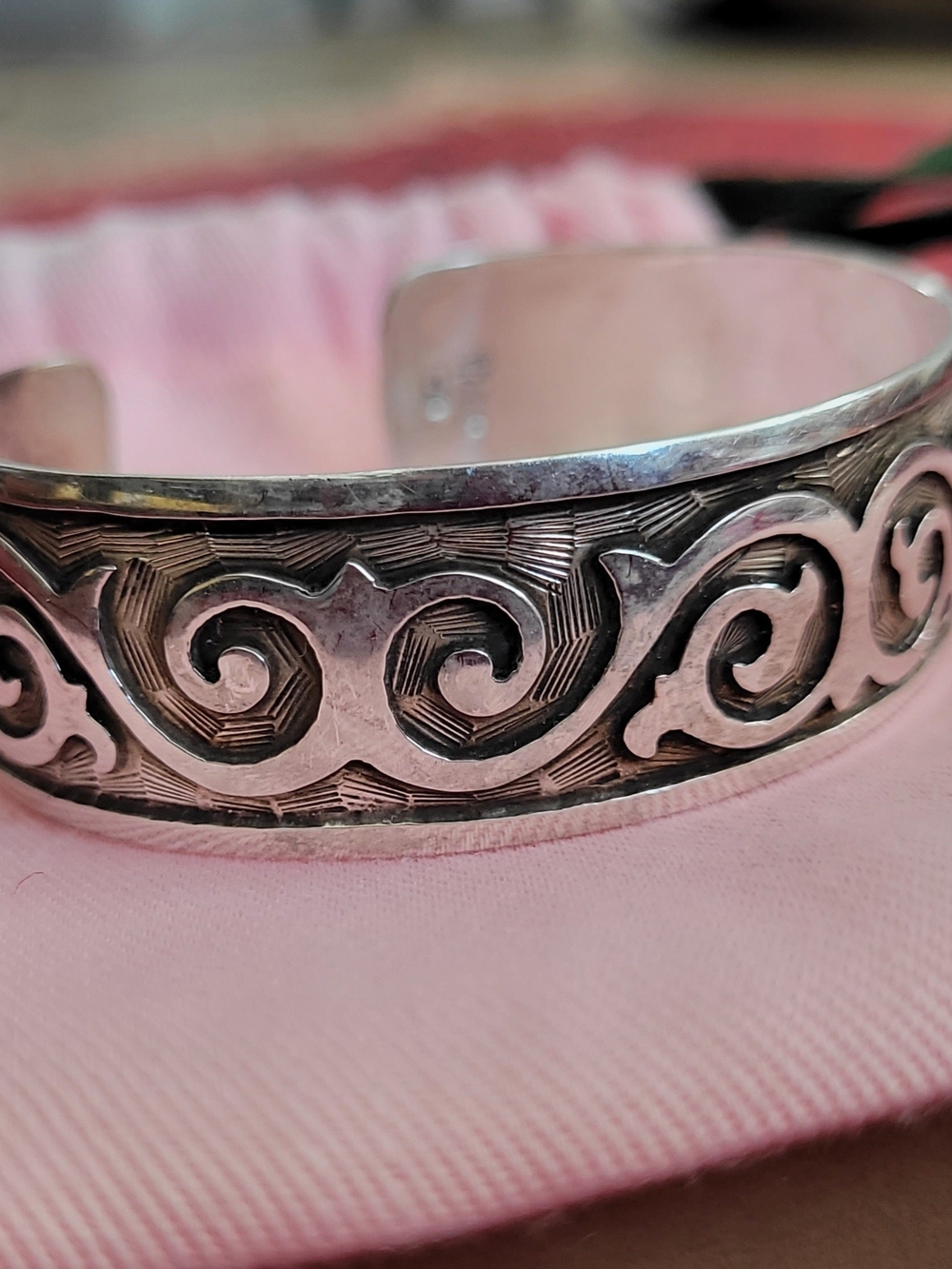 Silver Scroll Engraved Cuff Bracelet
